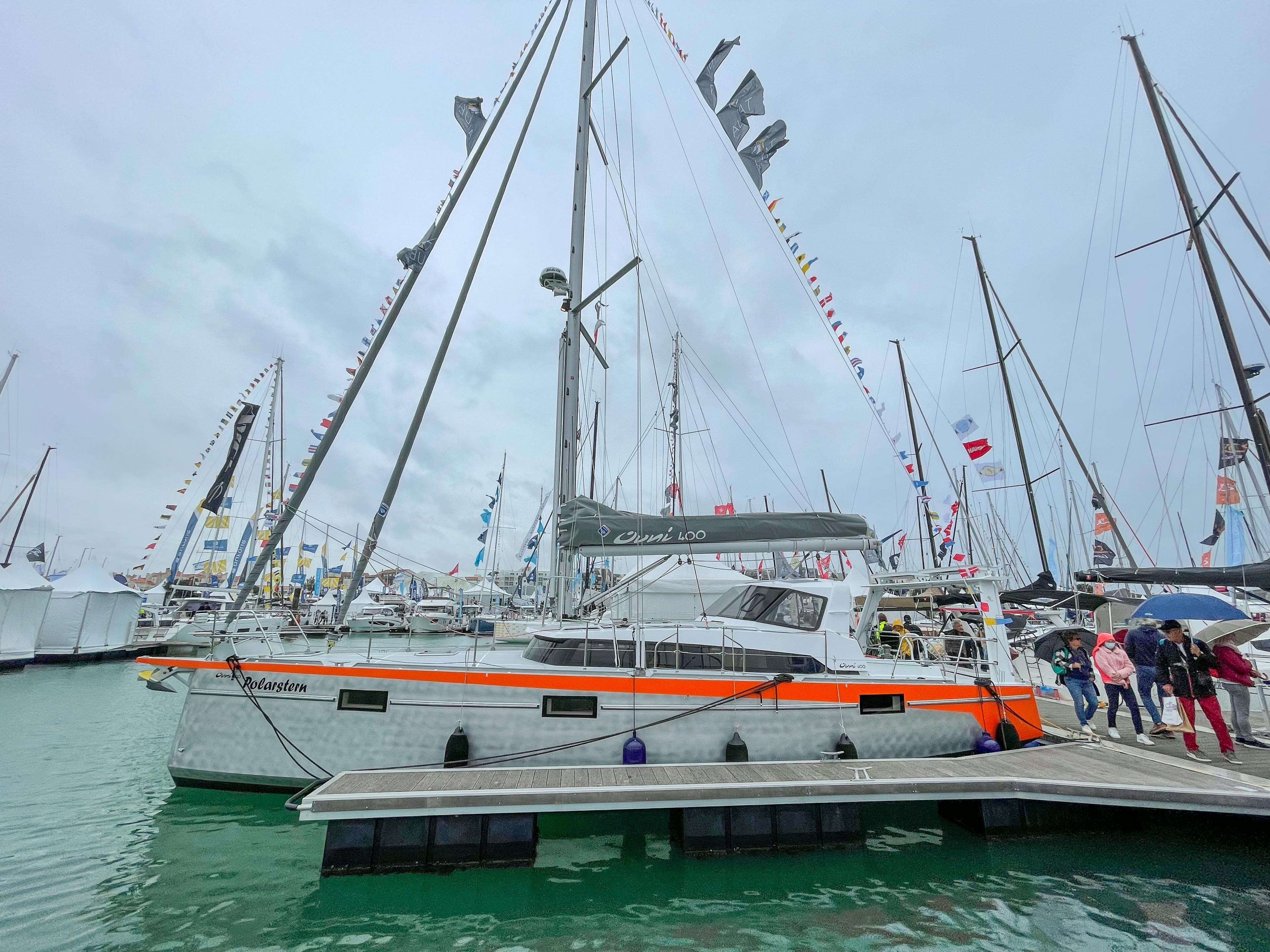 OVNI 400 "Polarstern" with the characteristic hard aluminium dodger at the Grand Pavois in La Rochelle, 2021